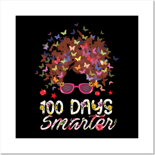 100 Days Smarter 100th Day Of School Girls Messy Bun Hair Posters and Art